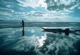 Kayaker on ice, Bylot Island Nunavut Canada